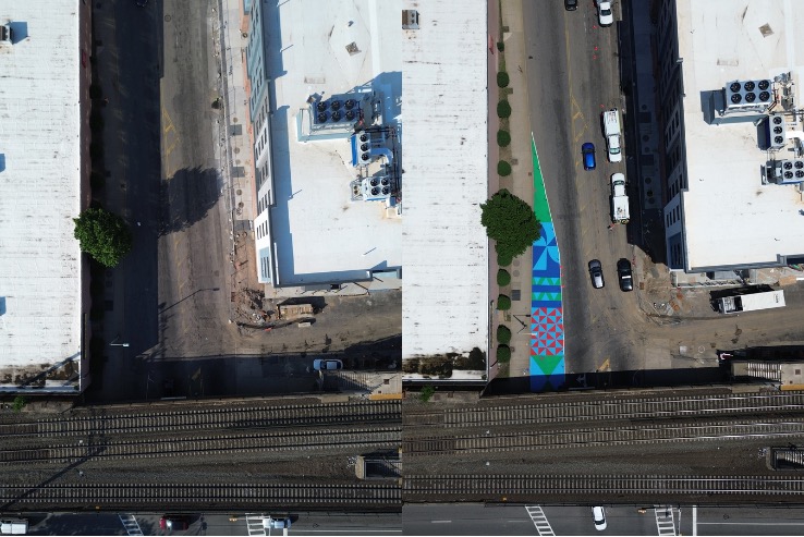 Before and after drone aerial, East Orange