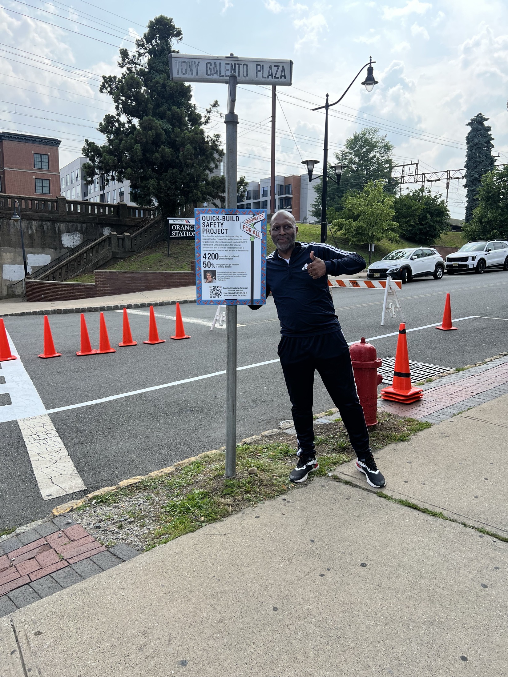 City of Orange Mayor Warren at the Quick-Build Safety Project sign