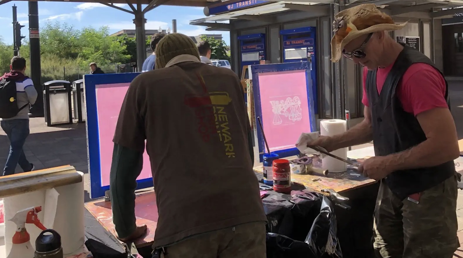 Newark Print Shop members printmaking at Broad Street Station